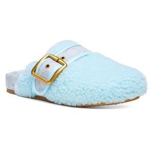 NWT Coach Blue Shearling Monogram Clogs Size 7